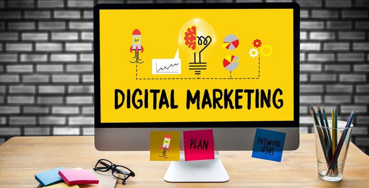 PC with words digital marketing PC with words digital marketing