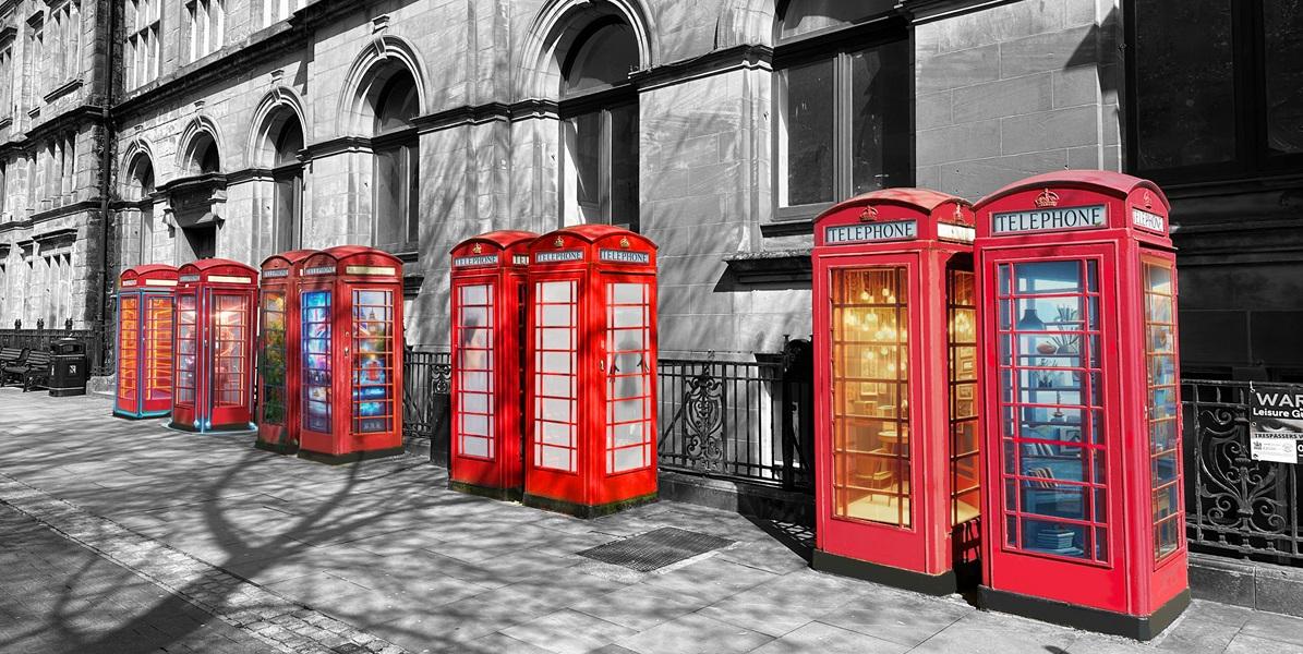 Row of red phone boxes