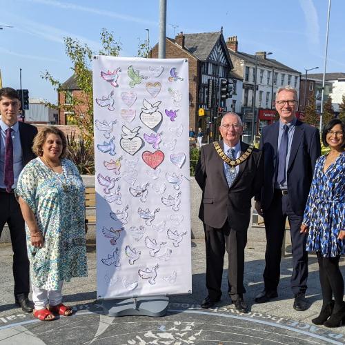 Local dignitaries at the new-look Peace Garden to mark the official completion of a £14.7m scheme to transform Preston city centre.