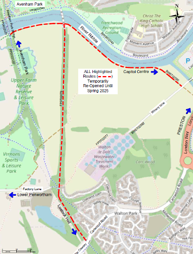 A map of the temporary footpath which will be re-opened till Spring 2025.