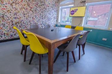 Brightly coloured meeting room in Society1